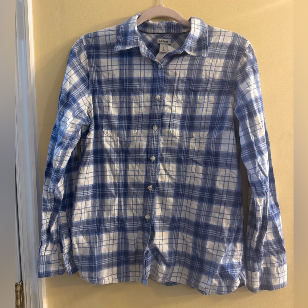 L.L. Bean Blue and White Checkered Button Down Shirt
